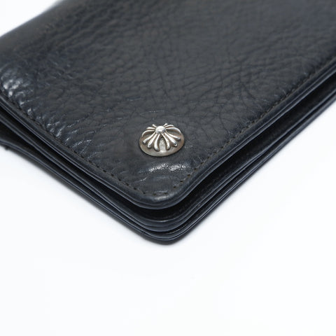 CHROME HEARTS 1 zip leather cross ball button Bifold Wallet black WS23677