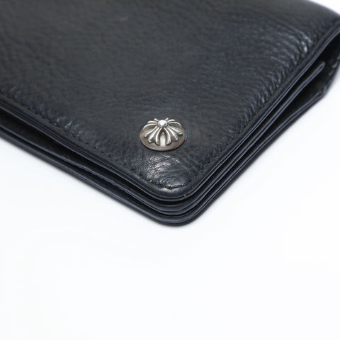 CHROME HEARTS 1 zip leather cross ball button Bifold Wallet black WS23677