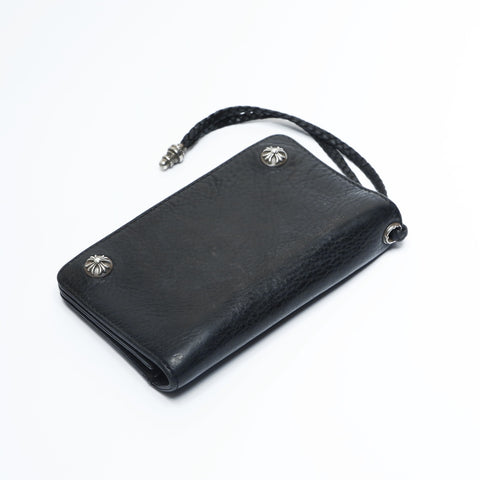 CHROME HEARTS 1 zip leather cross ball button Bifold Wallet black WS23677