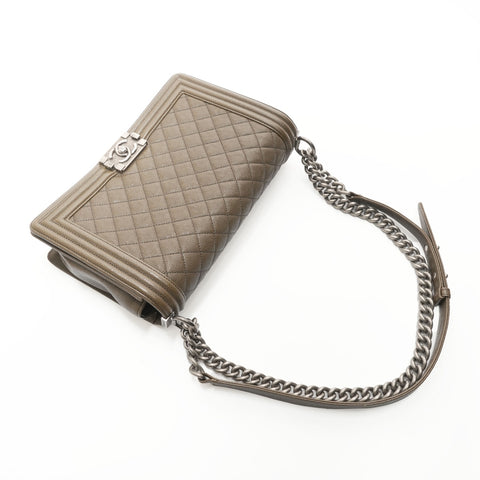 CHANEL No. 23 2016-2017 Caviar Skin Boy Chain Shoulder Bag khaki WS23680