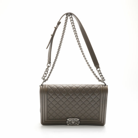 CHANEL No. 23 2016-2017 Caviar Skin Boy Chain Shoulder Bag khaki WS23680