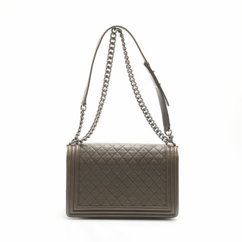 CHANEL No. 23 2016-2017 Caviar Skin Boy Chain Shoulder Bag khaki WS23680