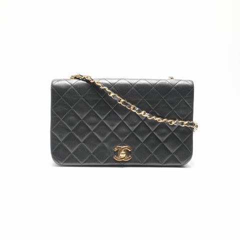 CHANEL No. 1 1989-1991 COCO Mark Full Flap Lambskin Matelasse Shoulder Bag black WS23695