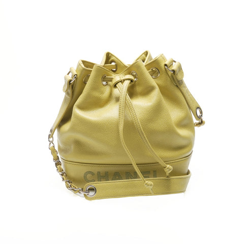 CHANEL No. 4 1996-1997 Caviar Skin Shoulder Bag yellow WS23706