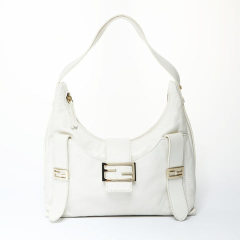FENDI Mamma Bucket Leather Shoulder Bag white WS23736