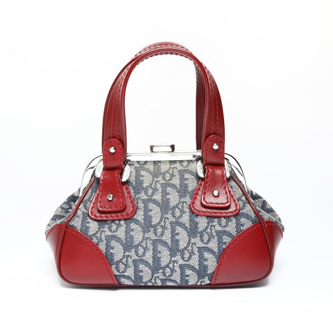 Christian Dior Trotter clasp bag canvas Handbag Blue red WS23738
