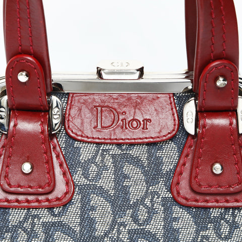 Christian Dior Trotter clasp bag canvas Handbag Blue red WS23738