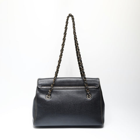 CHANEL No. 7 2002-2003 COCO Mark Caviar Skin Stitch Chain Shoulder Bag black WS23740