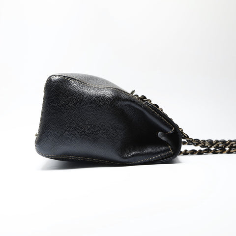 CHANEL No. 7 2002-2003 COCO Mark Caviar Skin Stitch Chain Shoulder Bag black WS23740