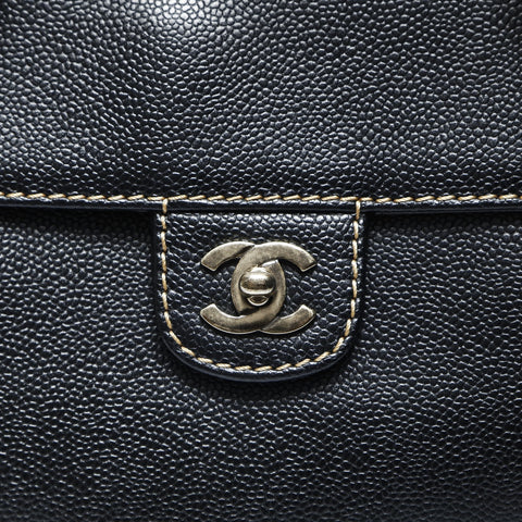 CHANEL No. 7 2002-2003 COCO Mark Caviar Skin Stitch Chain Shoulder Bag black WS23740