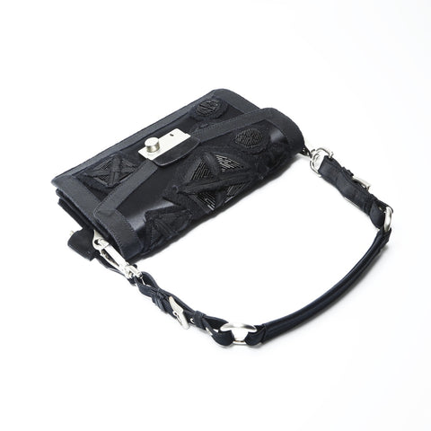 PRADA Satin bead embroidery SOUND BRAID Shoulder Bag black WS23743