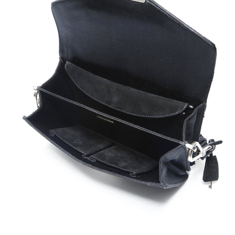 PRADA Satin bead embroidery SOUND BRAID Shoulder Bag black WS23743