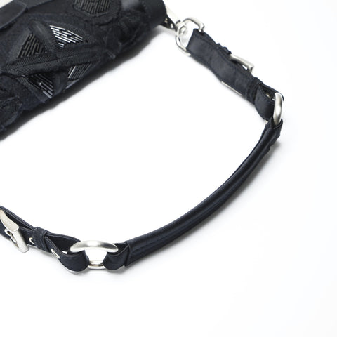 PRADA Satin bead embroidery SOUND BRAID Shoulder Bag black WS23743