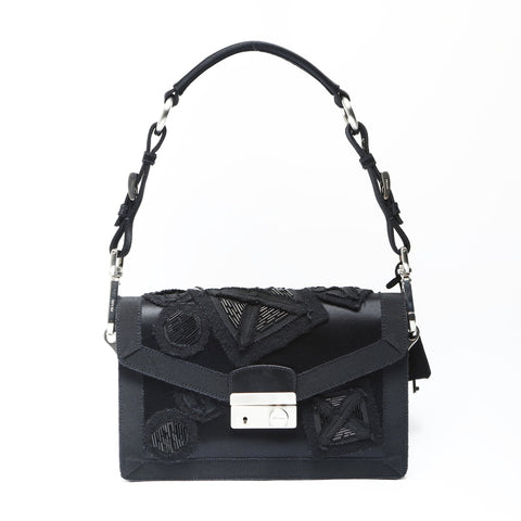 PRADA Satin bead embroidery SOUND BRAID Shoulder Bag black WS23743