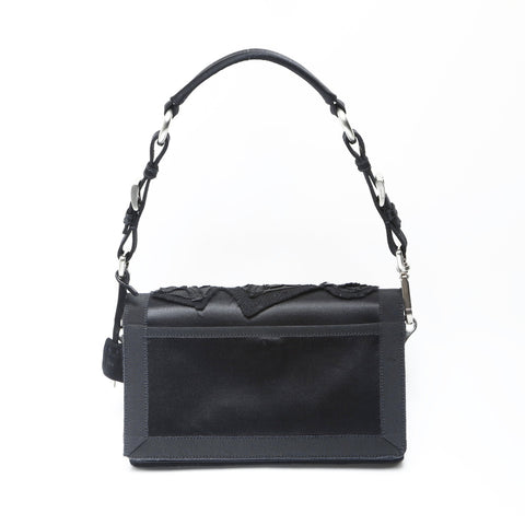 PRADA Satin bead embroidery SOUND BRAID Shoulder Bag black WS23743