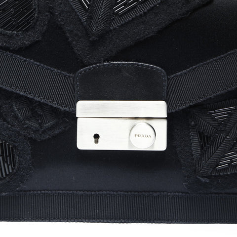 PRADA Satin bead embroidery SOUND BRAID Shoulder Bag black WS23743