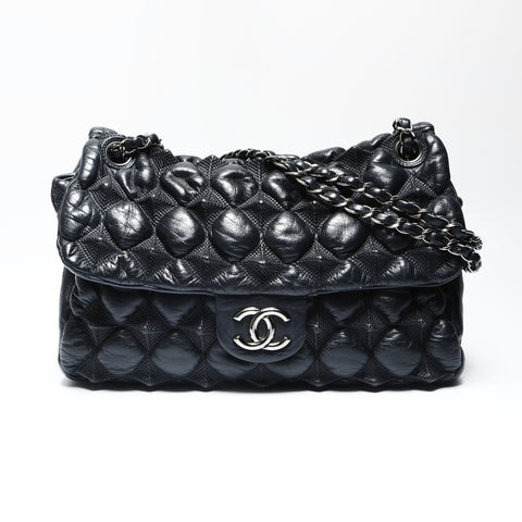 CHANEL 12th series 2008-2009 Bubble Quilt Pyramid Flap Shoulder Bag black WS23744