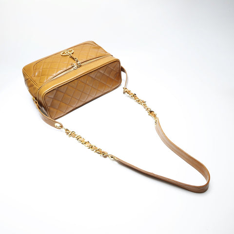 CHANEL No. 1 1989-1991 Caviar Skin Chain Vanity Shoulder Bag Brown WS23745