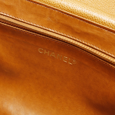 CHANEL No. 1 1989-1991 Caviar Skin Chain Vanity Shoulder Bag Brown WS23745