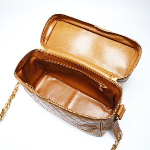 CHANEL No. 1 1989-1991 Caviar Skin Chain Vanity Shoulder Bag Brown WS23745