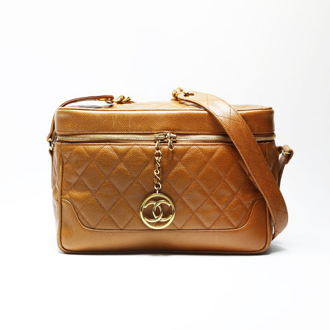 CHANEL No. 1 1989-1991 Caviar Skin Chain Vanity Shoulder Bag Brown WS23745