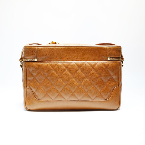 CHANEL No. 1 1989-1991 Caviar Skin Chain Vanity Shoulder Bag Brown WS23745
