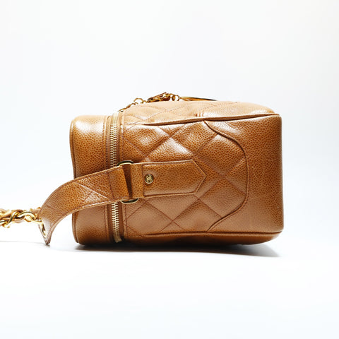 CHANEL No. 1 1989-1991 Caviar Skin Chain Vanity Shoulder Bag Brown WS23745