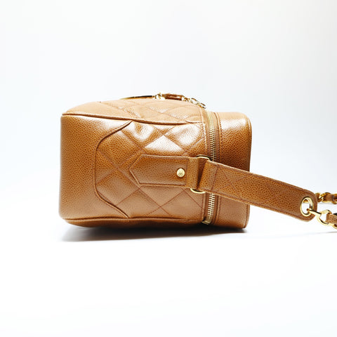 CHANEL No. 1 1989-1991 Caviar Skin Chain Vanity Shoulder Bag Brown WS23745