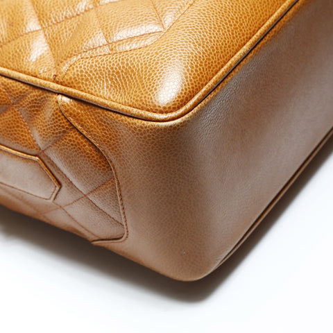 CHANEL No. 1 1989-1991 Caviar Skin Chain Vanity Shoulder Bag Brown WS23745