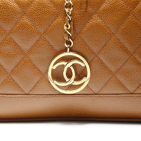 CHANEL No. 1 1989-1991 Caviar Skin Chain Vanity Shoulder Bag Brown WS23745