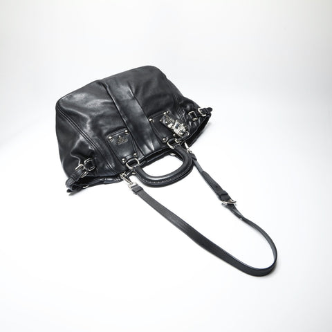 PRADA Leather 2way SilverMetal Shoulder Bag black WS23748