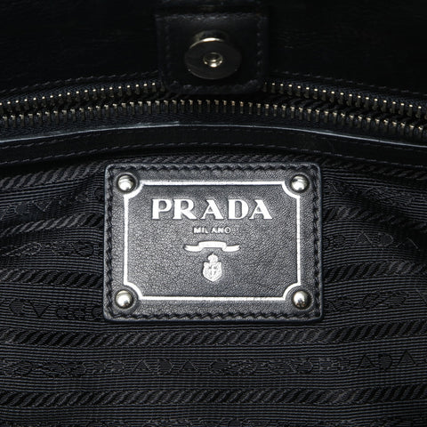 PRADA Leather 2way SilverMetal Shoulder Bag black WS23748