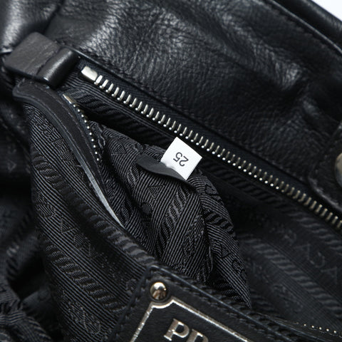 PRADA Leather 2way SilverMetal Shoulder Bag black WS23748
