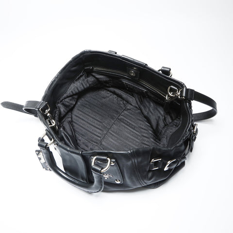 PRADA Leather 2way SilverMetal Shoulder Bag black WS23748