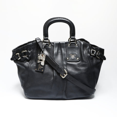 PRADA Leather 2way SilverMetal Shoulder Bag black WS23748