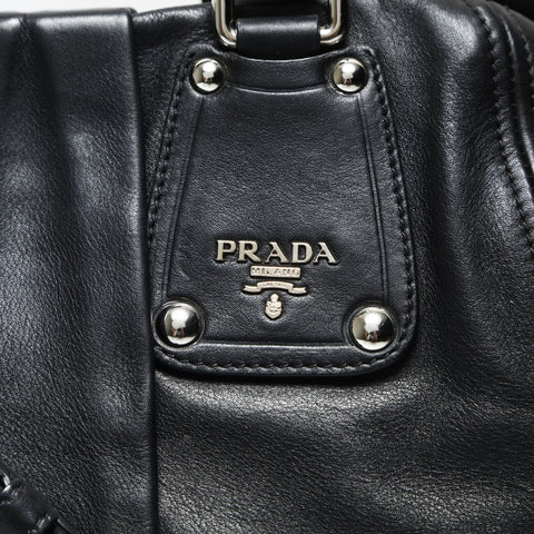 PRADA Leather 2way SilverMetal Shoulder Bag black WS23748