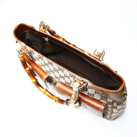 GUCCI GG canvas bamboo Handbag Brown WS23749