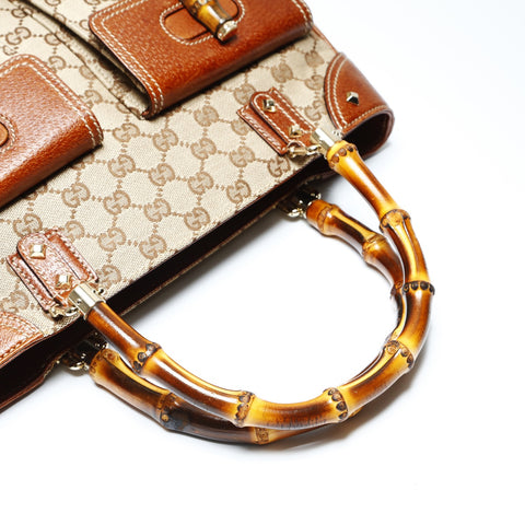 GUCCI GG canvas bamboo Handbag Brown WS23749