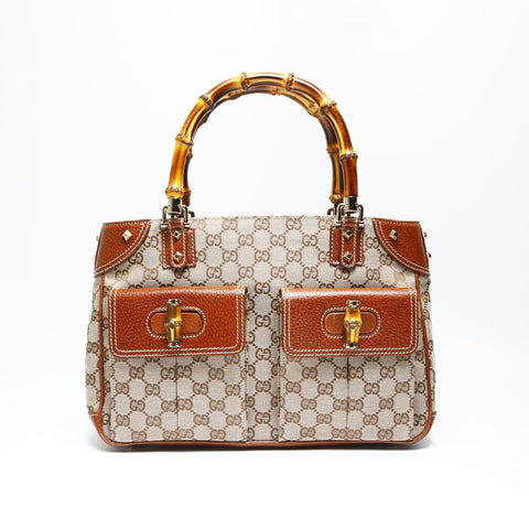 GUCCI GG canvas bamboo Handbag Brown WS23749