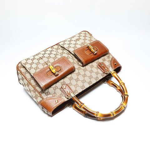 GUCCI GG canvas bamboo Handbag Brown WS23749