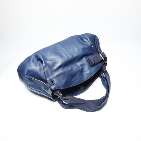 Salvatore Ferragamo Vara Ribbon Leather Shoulder Bag Navy WS23750