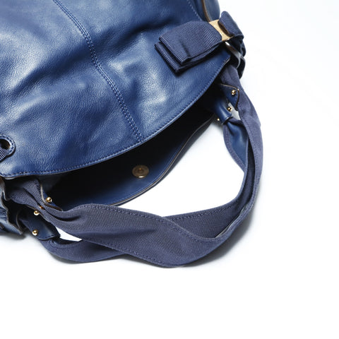 Salvatore Ferragamo Vara Ribbon Leather Shoulder Bag Navy WS23750