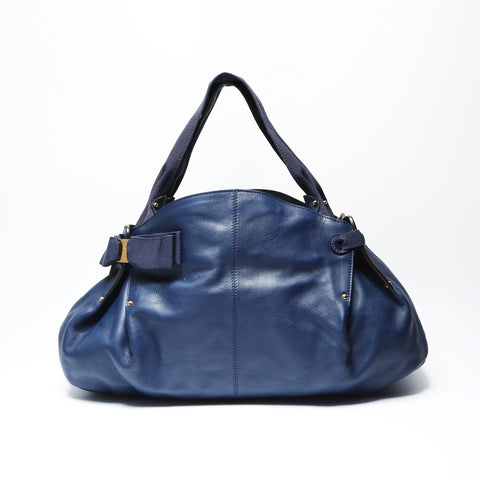 Salvatore Ferragamo Vara Ribbon Leather Shoulder Bag Navy WS23750