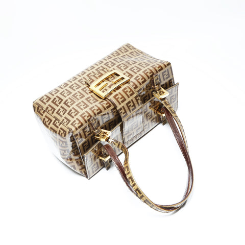 FENDI Zucchino PVC Enamel Vanity Mamma Handbag Brown WS23753