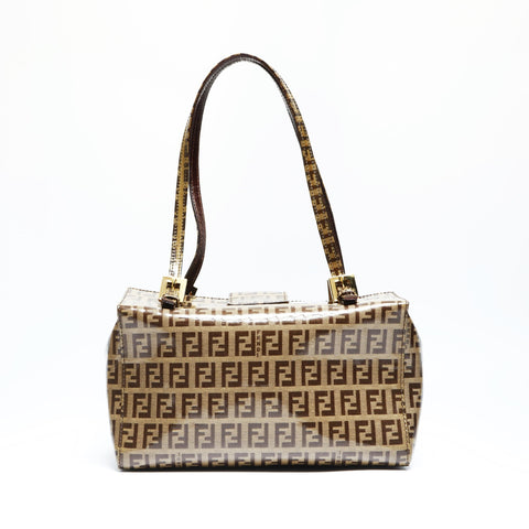 FENDI Zucchino PVC Enamel Vanity Mamma Handbag Brown WS23753