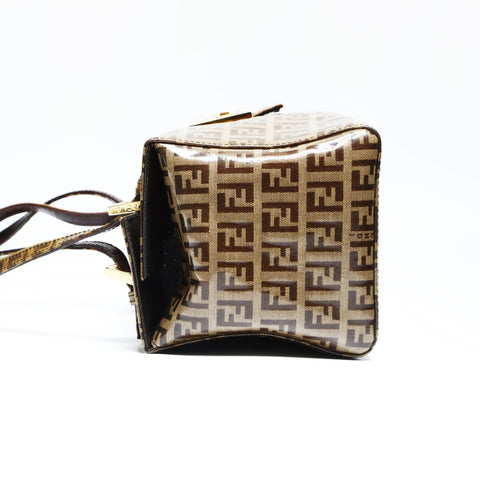 FENDI Zucchino PVC Enamel Vanity Mamma Handbag Brown WS23753