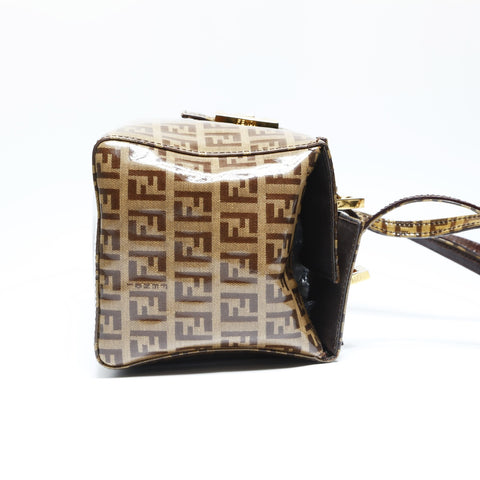 FENDI Zucchino PVC Enamel Vanity Mamma Handbag Brown WS23753