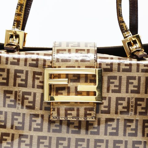 FENDI Zucchino PVC Enamel Vanity Mamma Handbag Brown WS23753