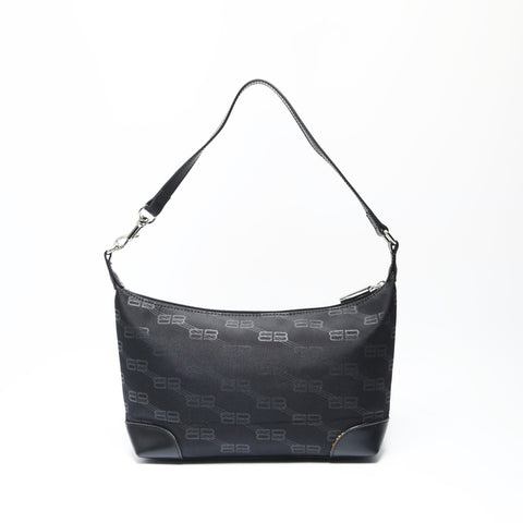 BALENCIAGA BB Monogram Canvas Shoulder Bag black WS23761