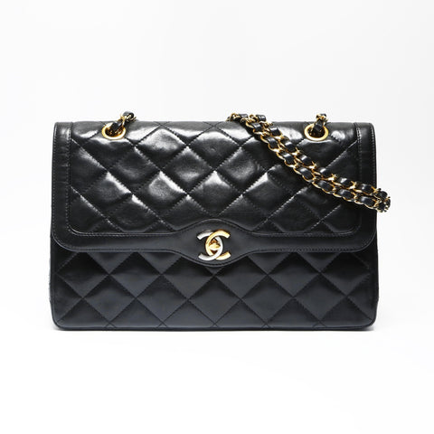 CHANEL No. 2 1989-1991 Paris Limited Edition Matelasse Chain Lambskin Shoulder Bag black WS23763